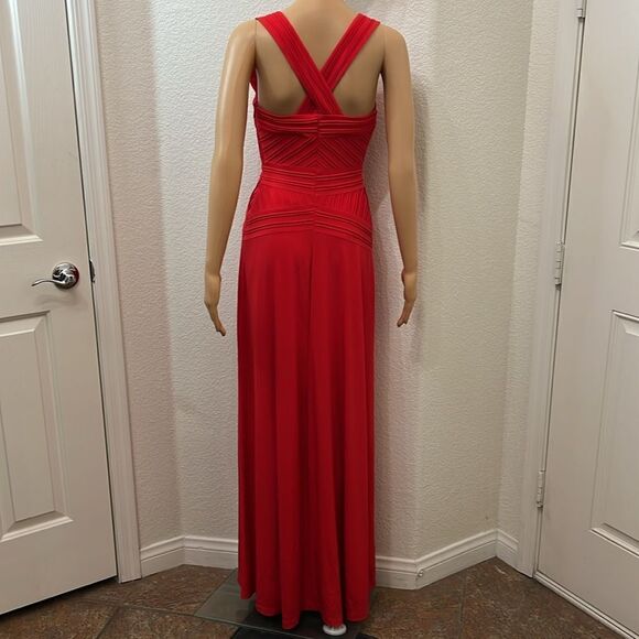 Calvin Klein Dress Small Red V Neck Slimming Ribbed Sleeveless Maxi Side Zipper - Picture 6 of 15